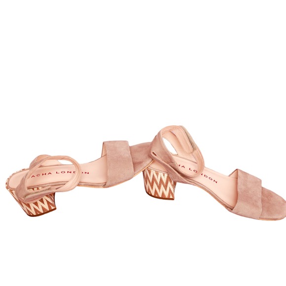 Sacha London Neola Sandals size 9 chevron block‎ heel strappy tan beige - Picture 1 of 6